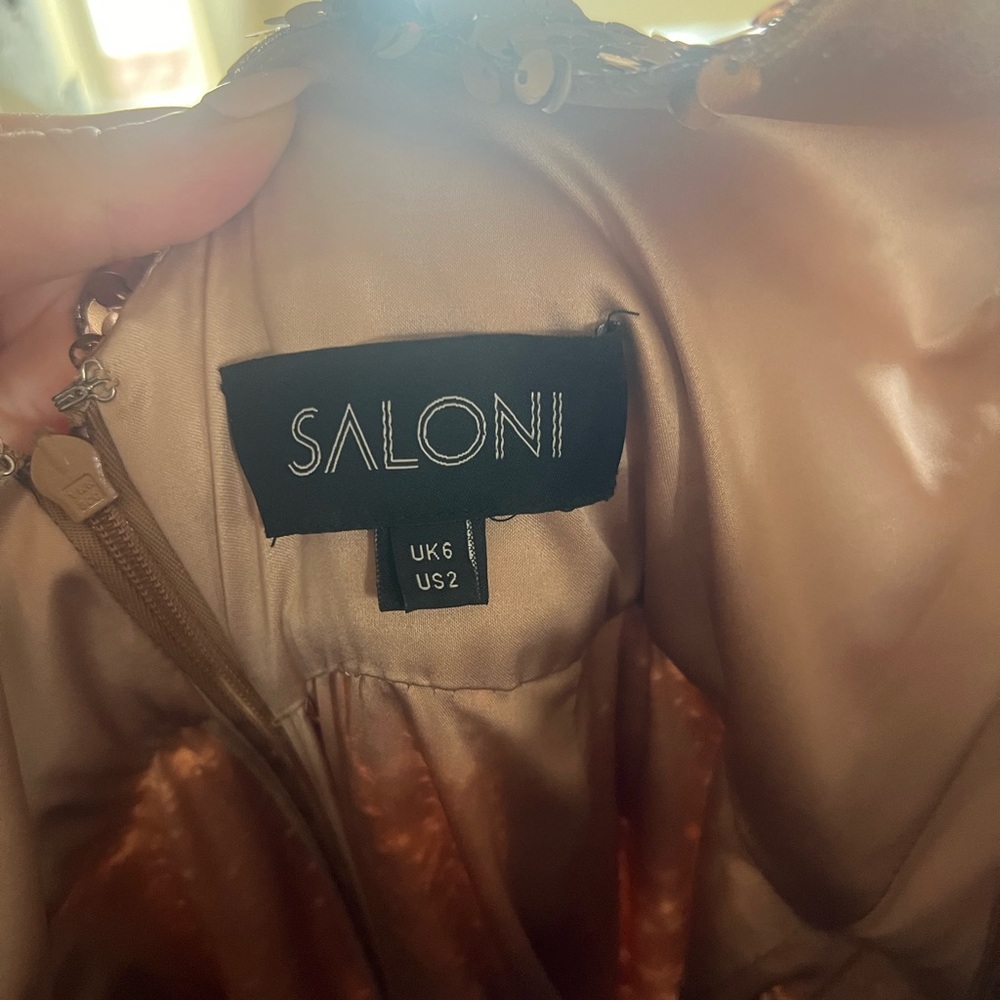 SALONI bronze sequins size 2 midi dress - Picture 5 of 8